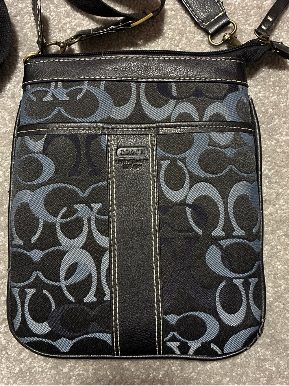 Coach-inspired Black & Blue Signature Crossbody Bag